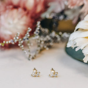 JAXKELLY |Double Stud Stack - White CZ - Gold Earrings