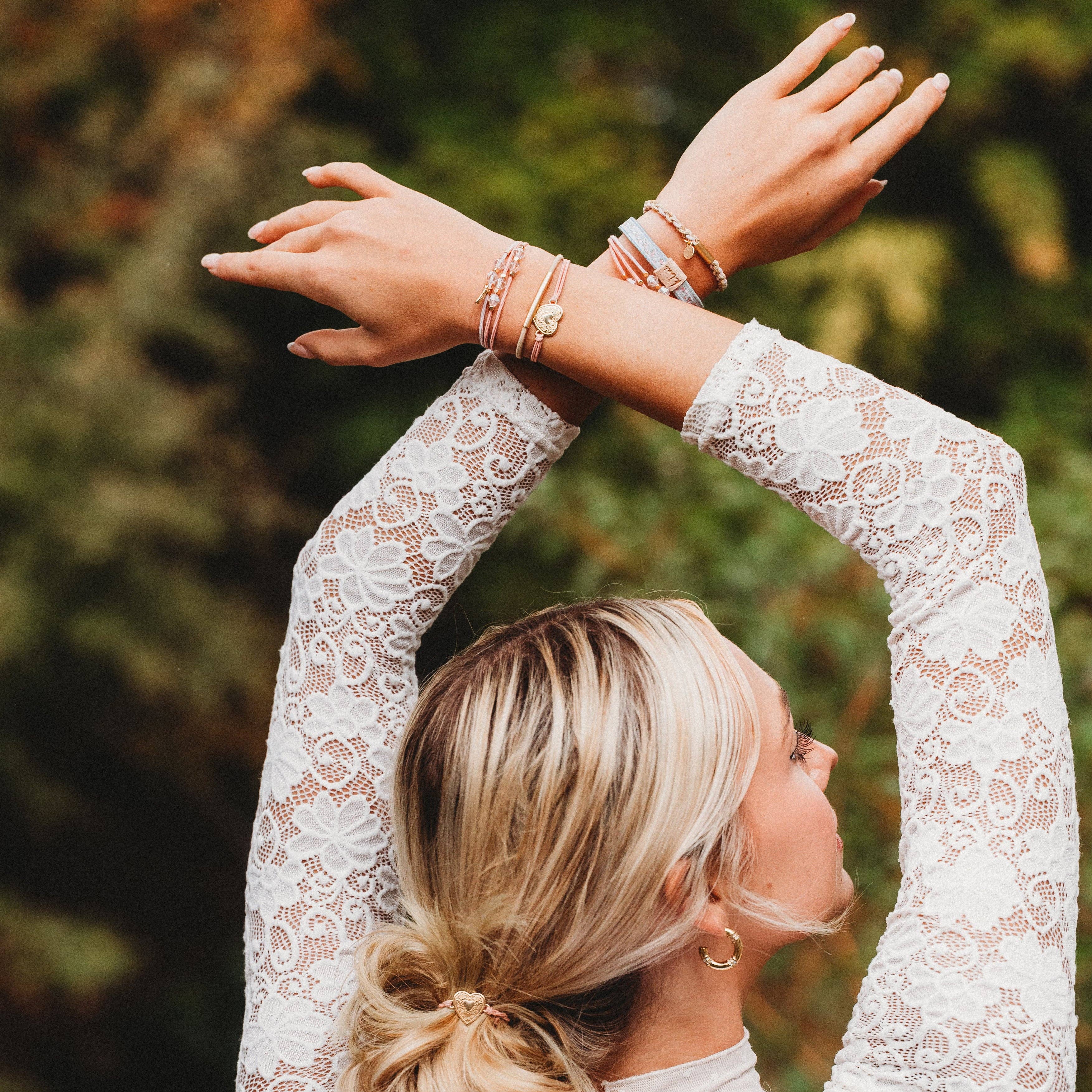 "Relevé" Pink Floral with Ballet Slipper Hair Tie Bracelets