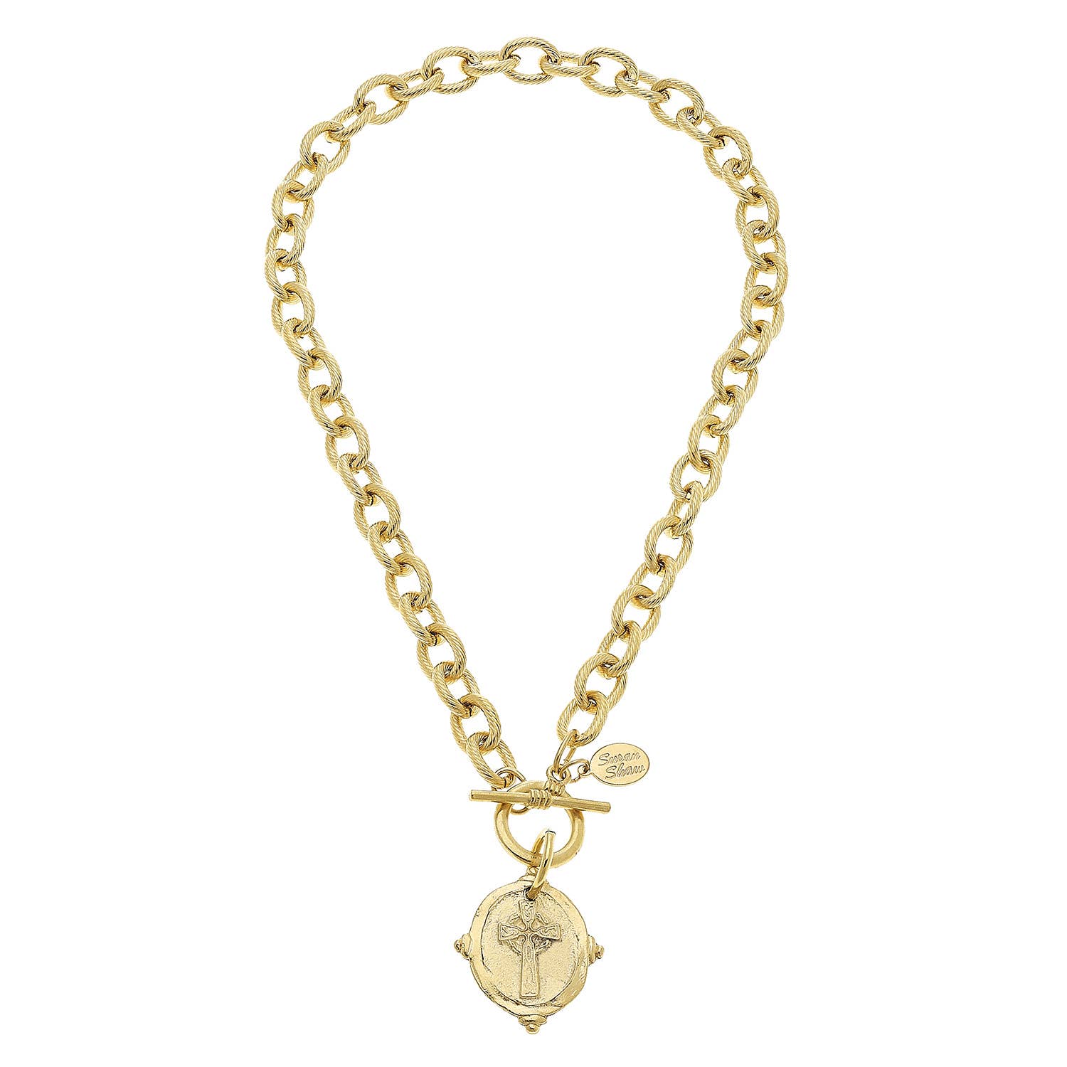 Handcast Gold Cross intaglio Toggle Necklace