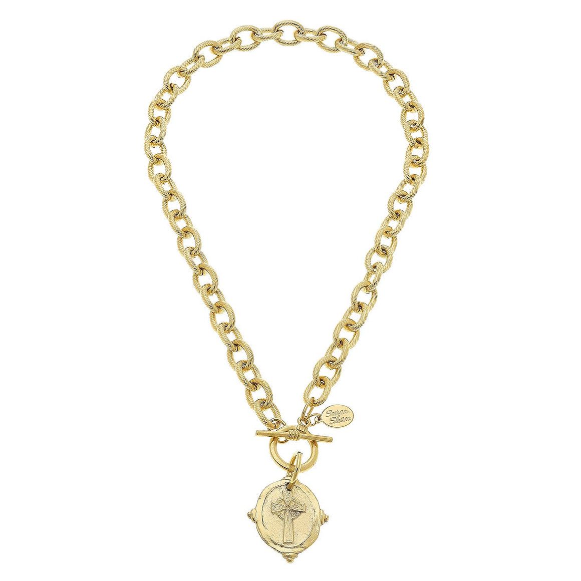 Handcast Gold Cross intaglio Toggle Necklace