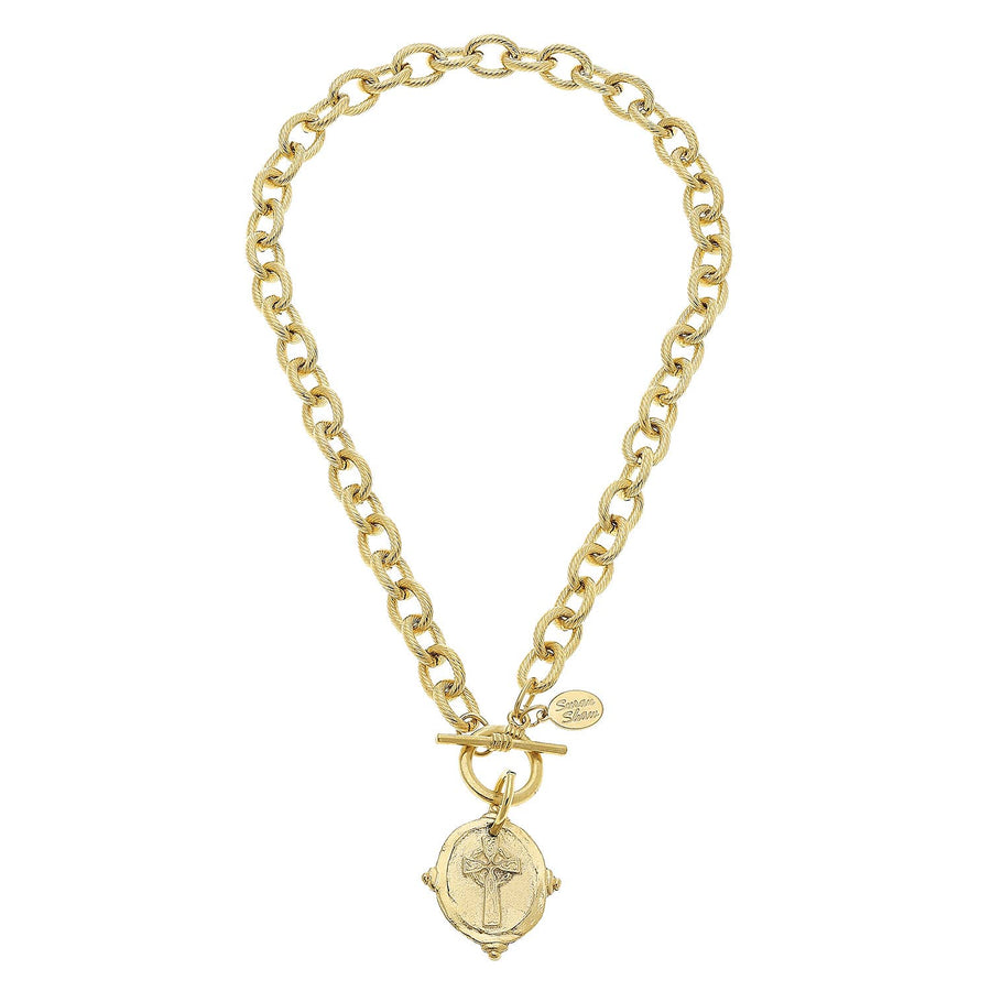 Handcast Gold Cross intaglio Toggle Necklace
