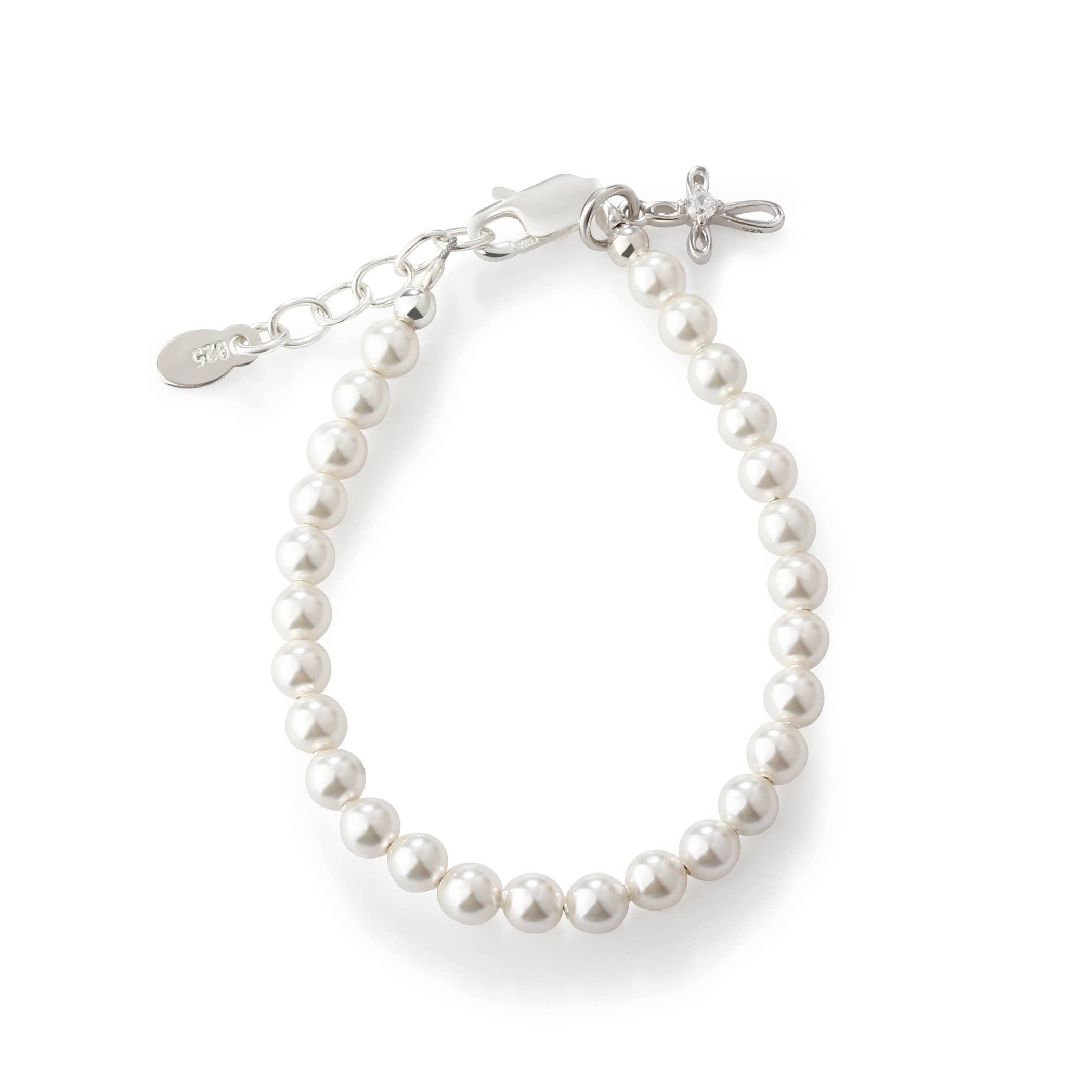Girls Silver Pearl Lacey Baby Baptism Bracelet, 1st Communion Gift