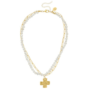 Susan Shaw | Gold Paper Clip Chain with Freshwater Pearl