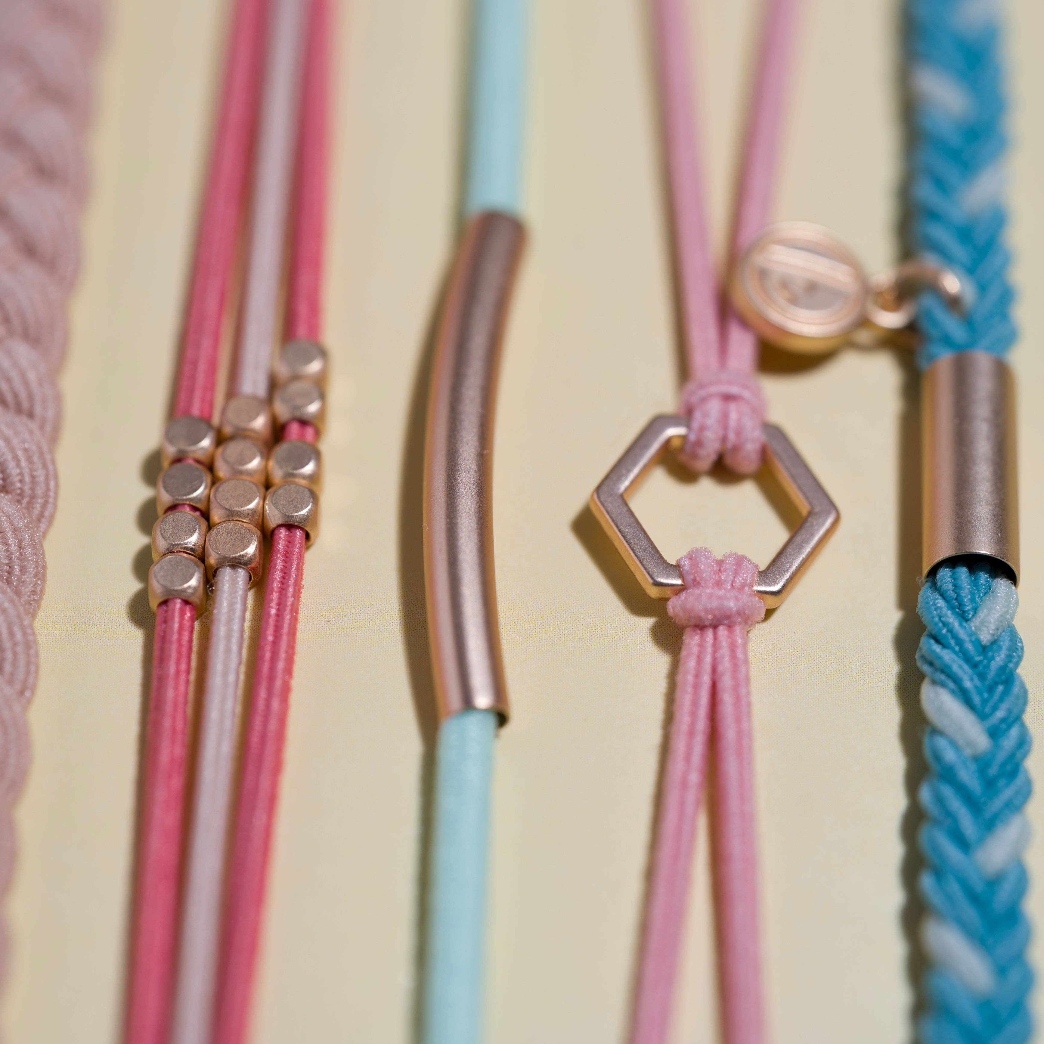 "Live" Teal & Coral with Gold Accent Hair Tie Bracelets
