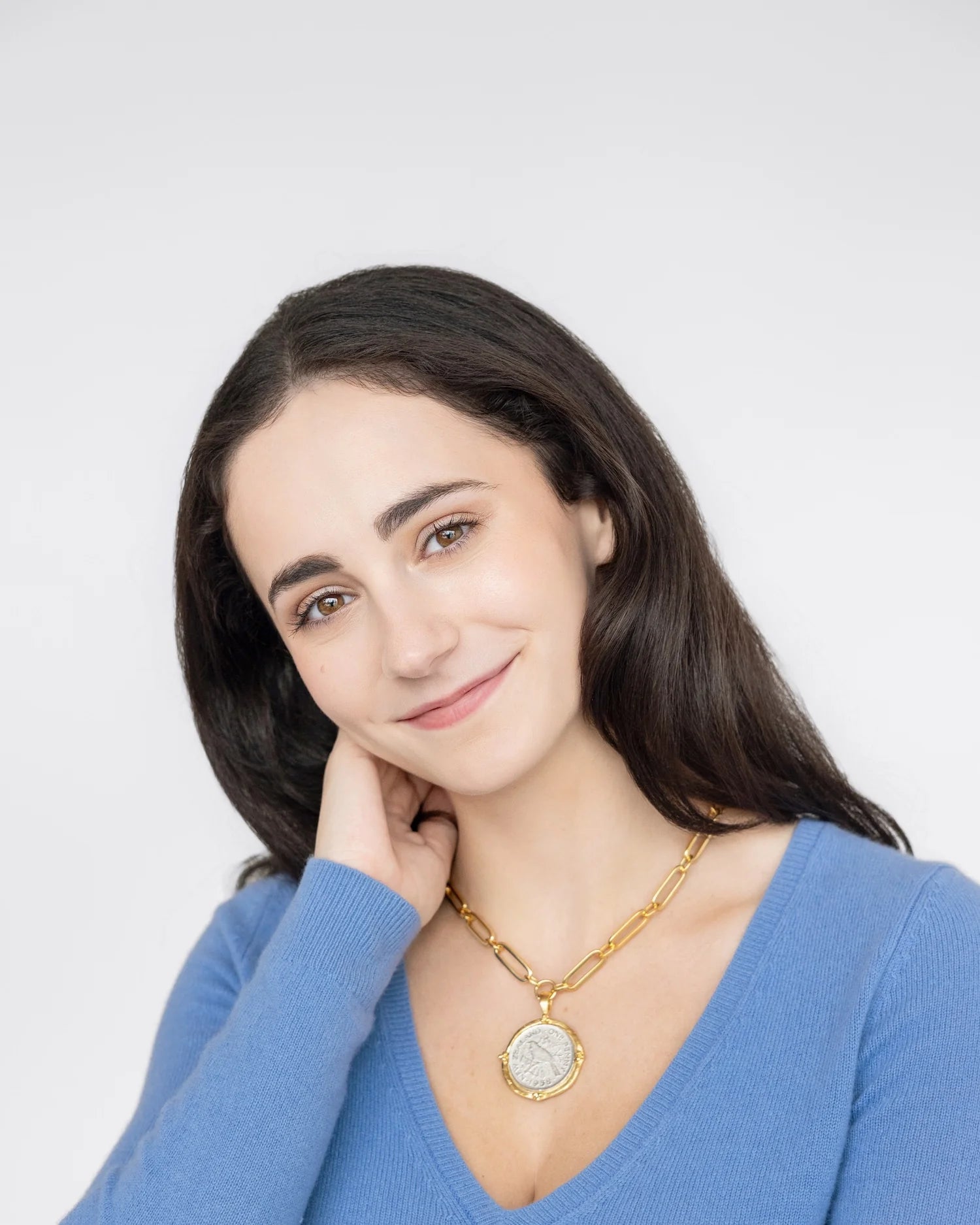 Susan Shaw | New Zealand Gold Mixed Link Paperclip Necklace w/ Large Gold & Silver Dove Coin