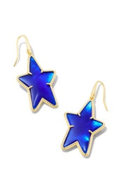 Ada Star Drop Gold Earrings - Cobalt Blue Illusion