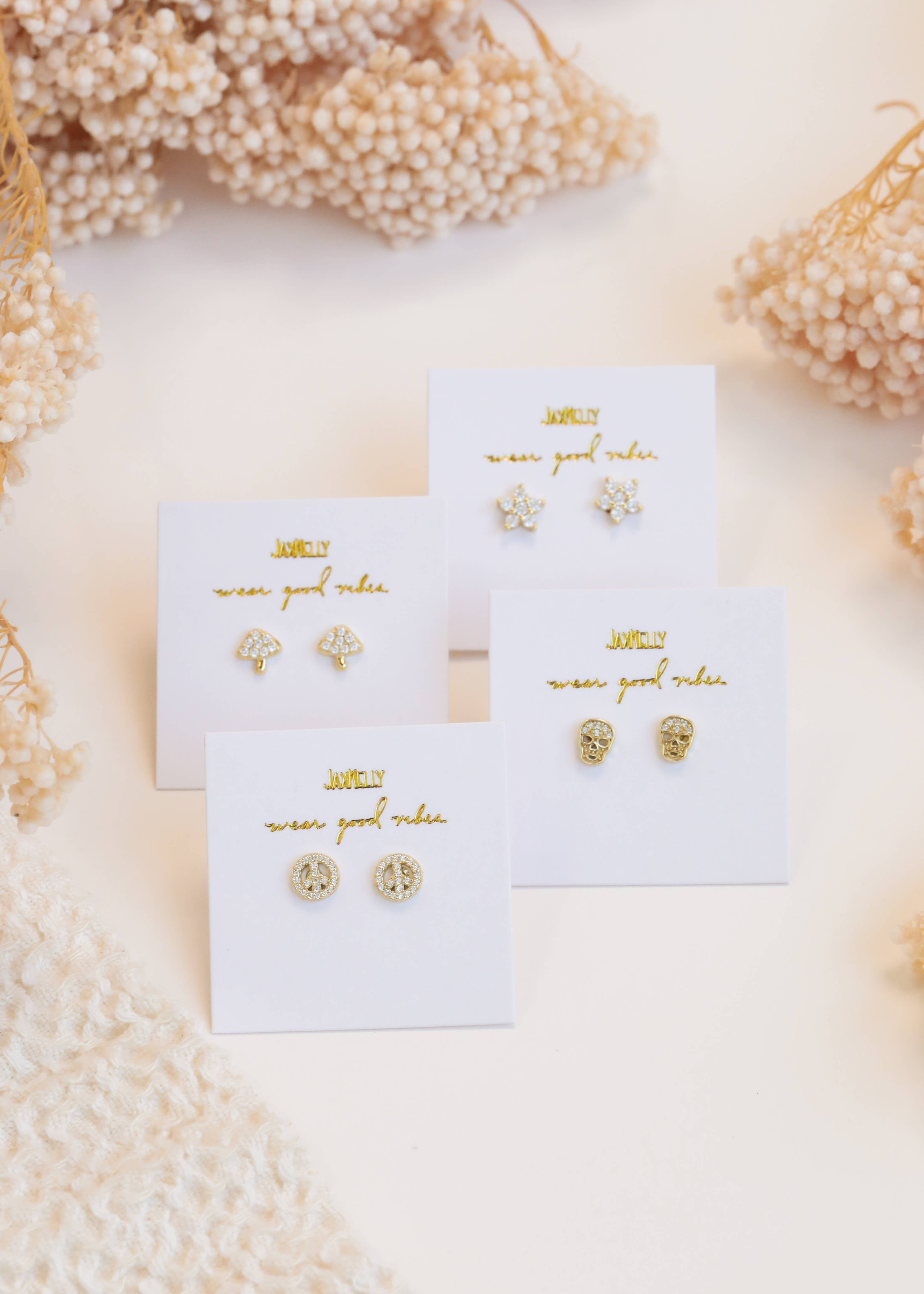 Pave Stud - Mushroom - Gold Earrings