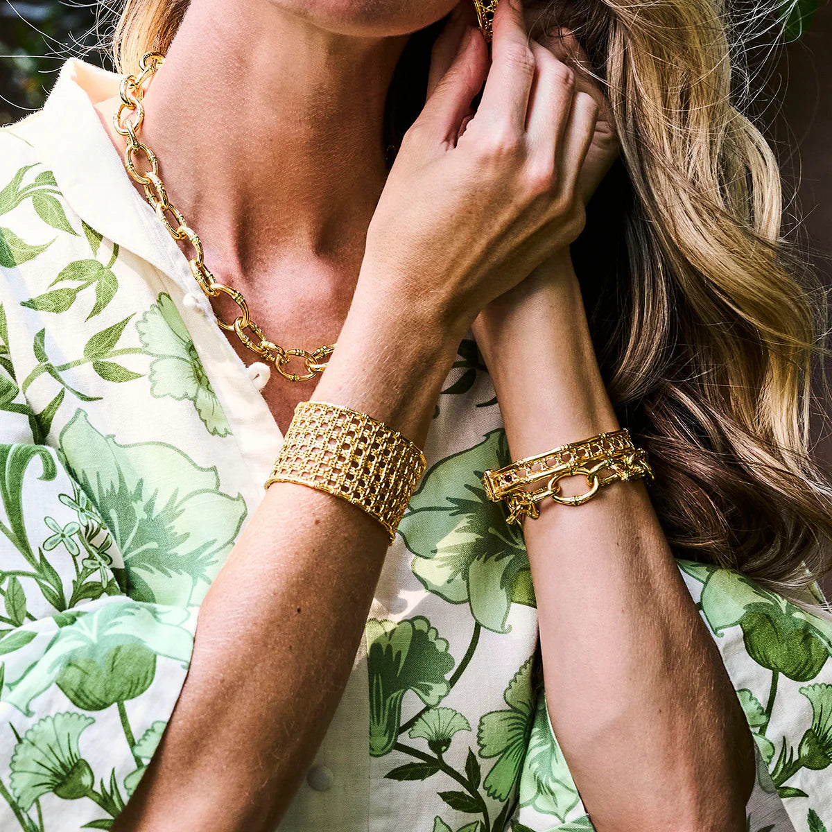 Bangkok Green Bamboo Link Bracelet, 7.25in