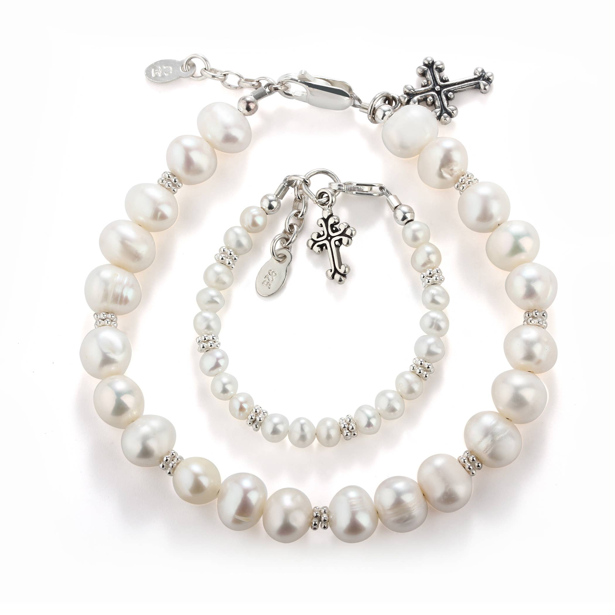 Mom and Me 2-Piece Pearl Cross Bracelet Baby Baptism Gift