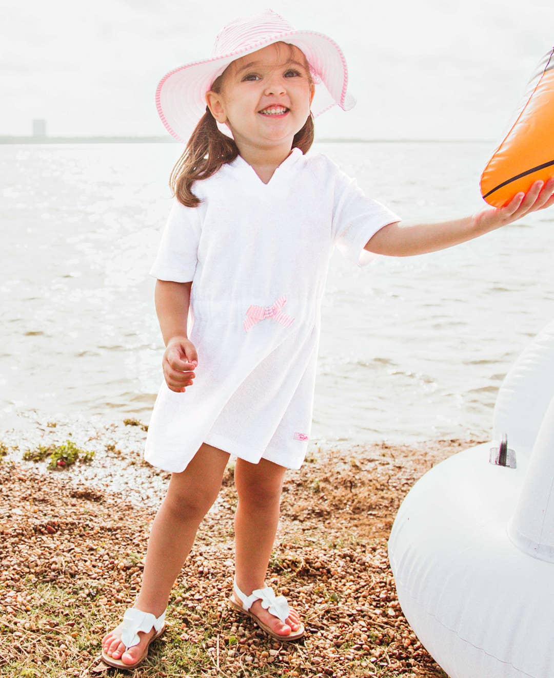 Girls White w/ Pink Seersucker Terry Swim Cover-Up