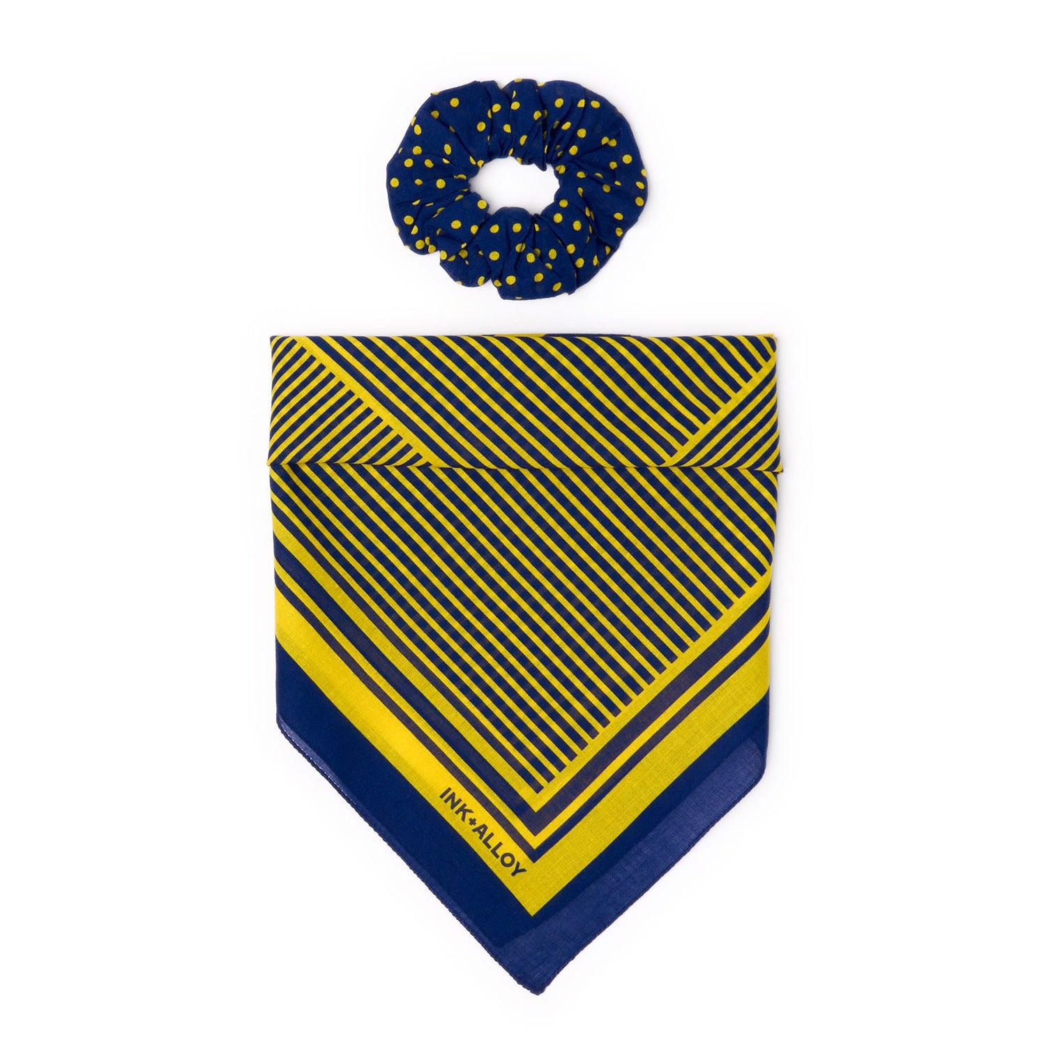 Gameday Scarf & Scunchie Set - Navy & Yellow