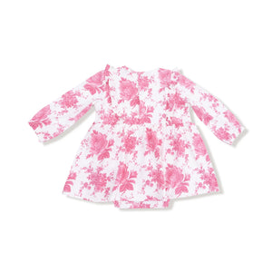 Angel Dear | Vintage Pink Roses Ruffle Longsleeve Bodysuit Dress
