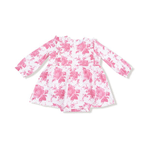 Angel Dear | Vintage Pink Roses Ruffle Longsleeve Bodysuit Dress