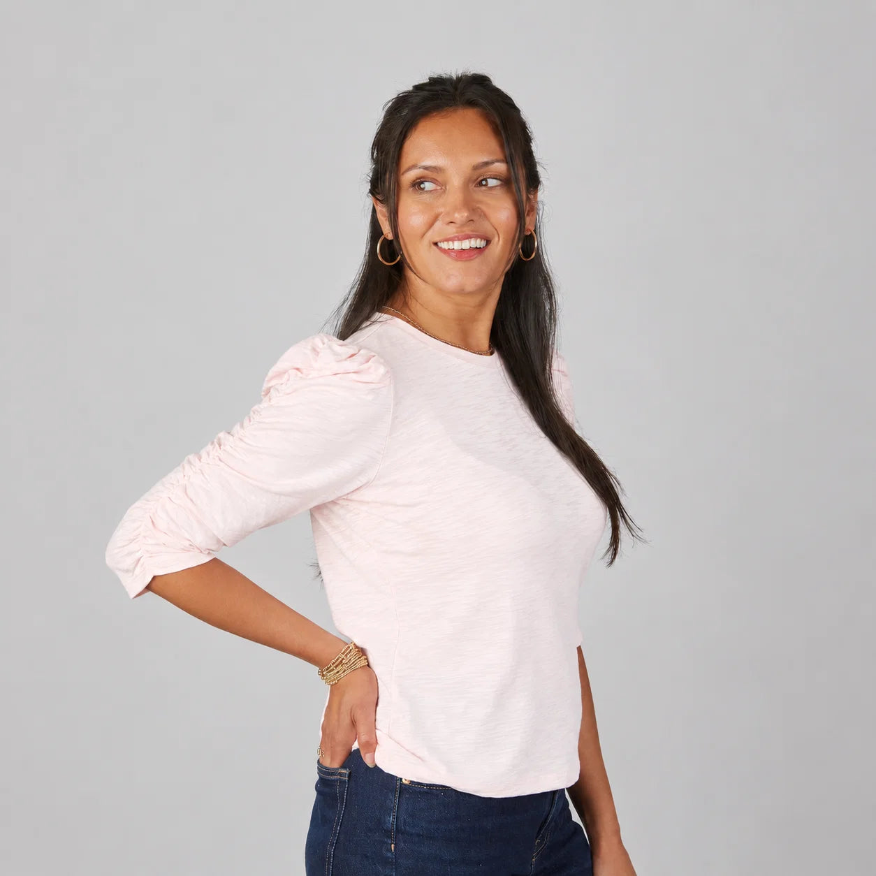 Sophie Ruched Elbow-Length Tee