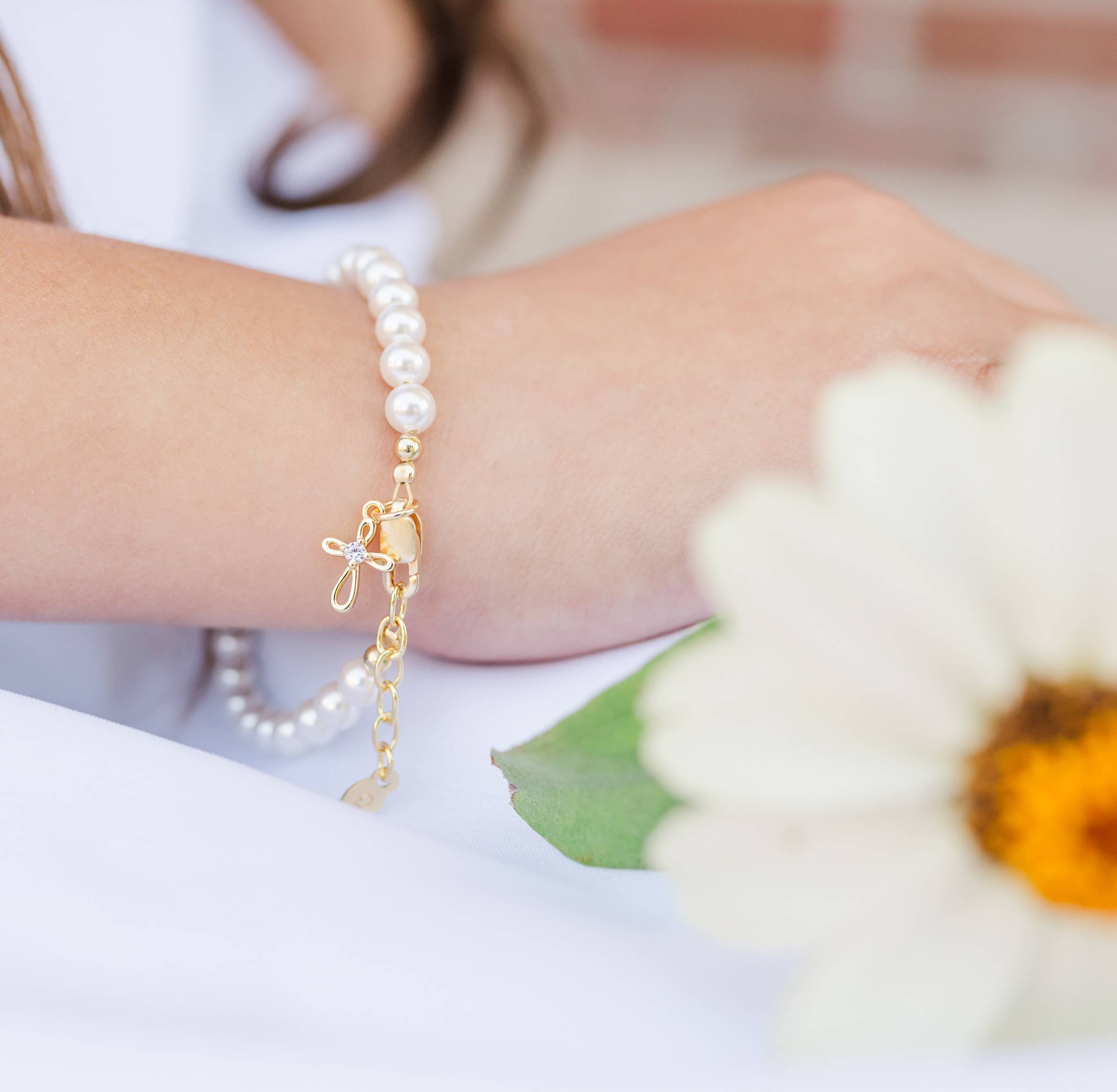 Jayde Girls 14k Gold Plated Baptism Cross Bracelet