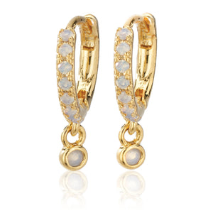 Opal Single Dangle Stone Huggies Earrings