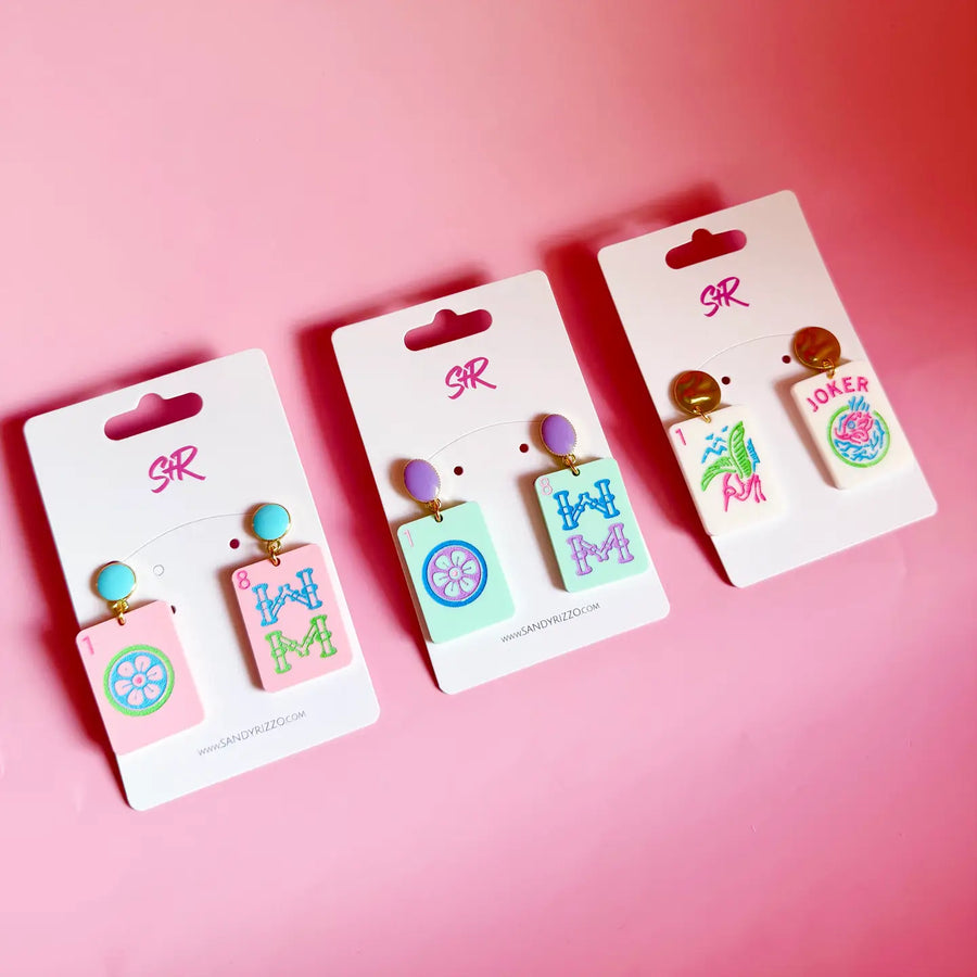 Sandy & Rizzo | Mahjong Pink Dangle Earring