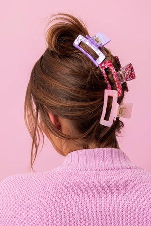 Claw Hair Clip Trio - Med - Pink Confetti/Purple/Pastel Pink