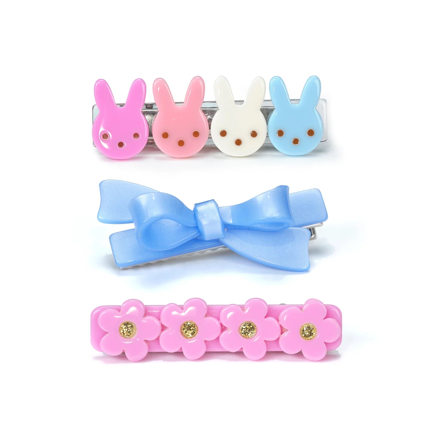 Bunnies Flowers Pink & Bow Hair Clip