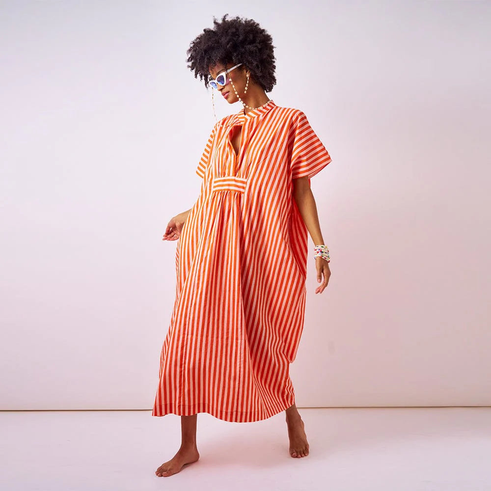 Margot Striped Kaftan with Internal Drawstring