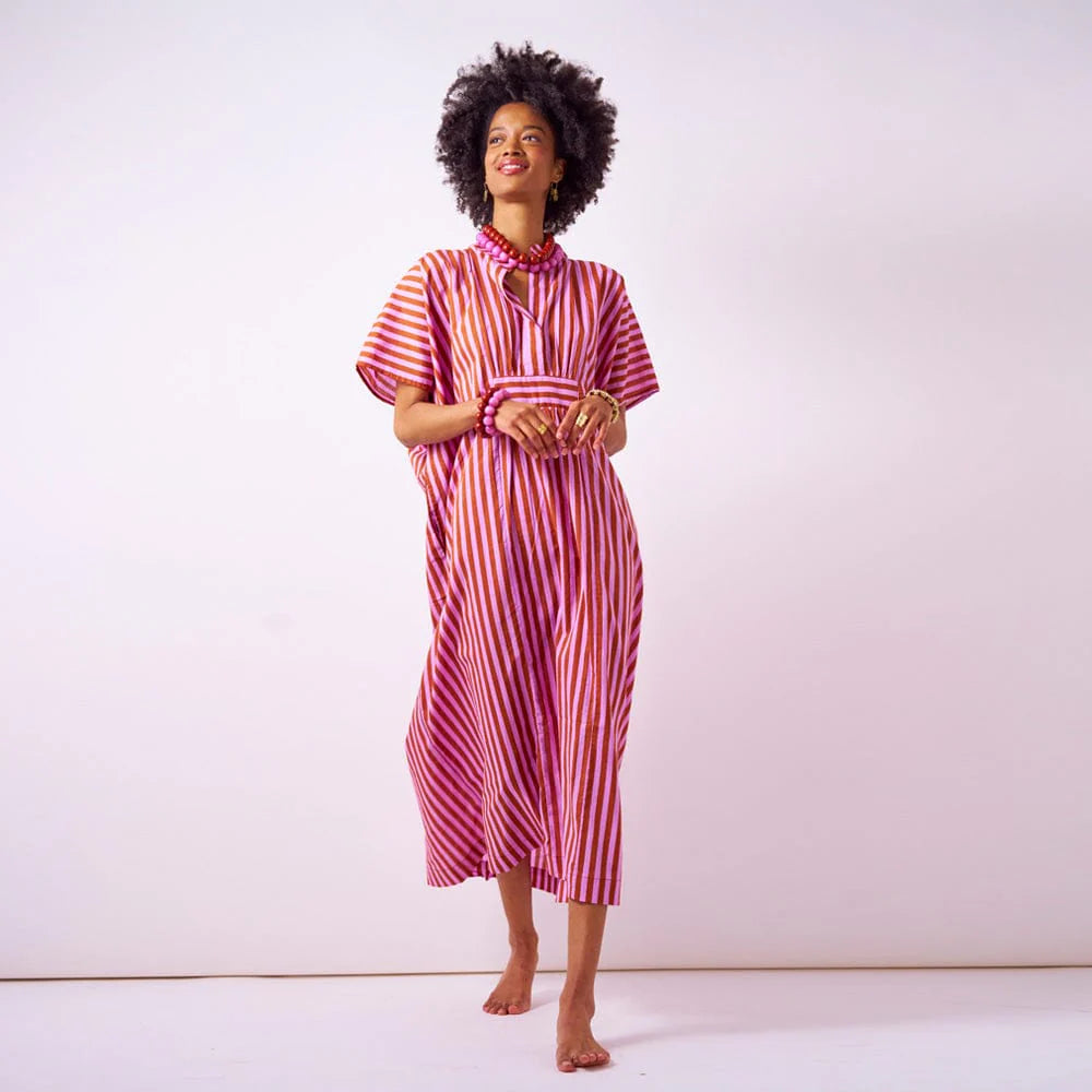 Margot Striped Kaftan with Internal Drawstring