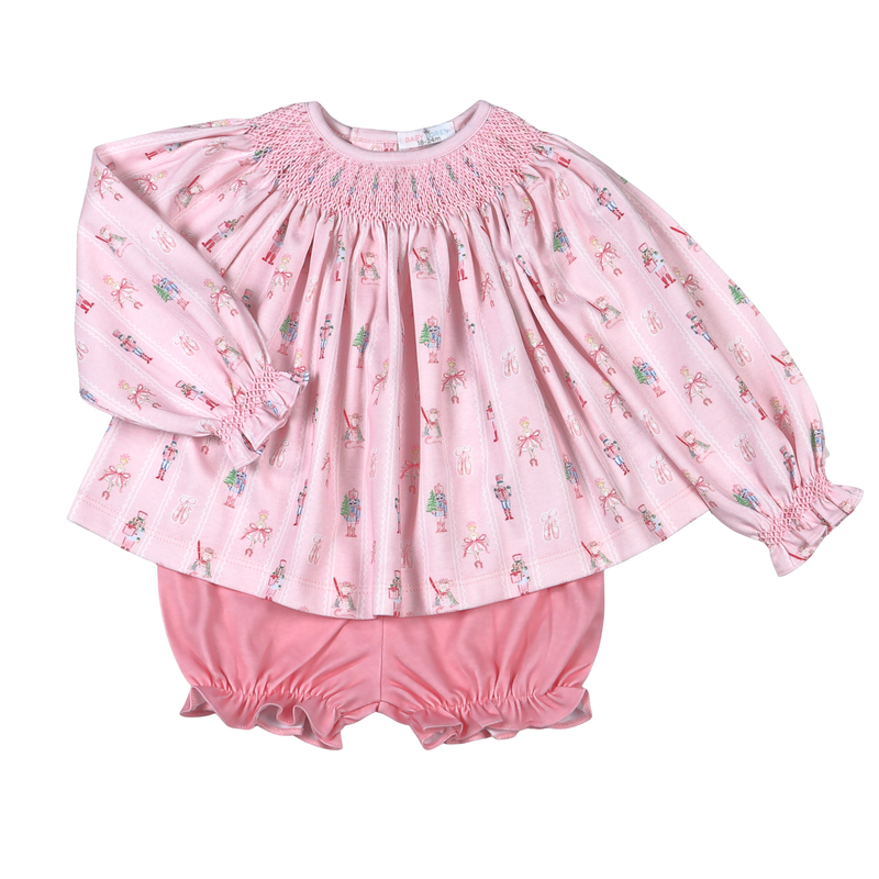 Pink Nutcracker Pima Scallop Collar Bloomers Set