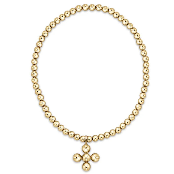 eNewton | Extends Classic Gold 3mm Bracelet - Beaded Signature Cross Gold Charm 4mm