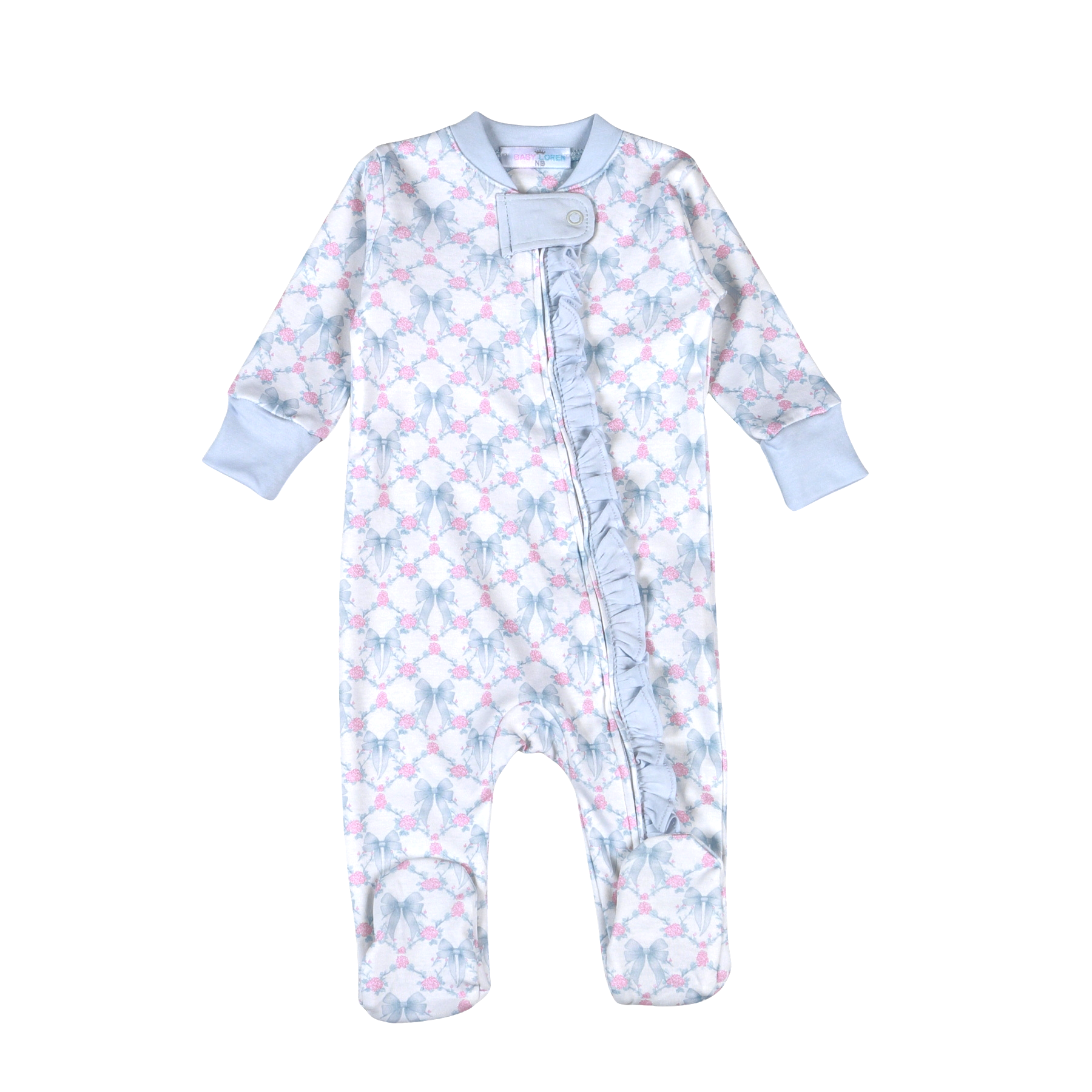 Blue Coquettes Pima Zipper Footie