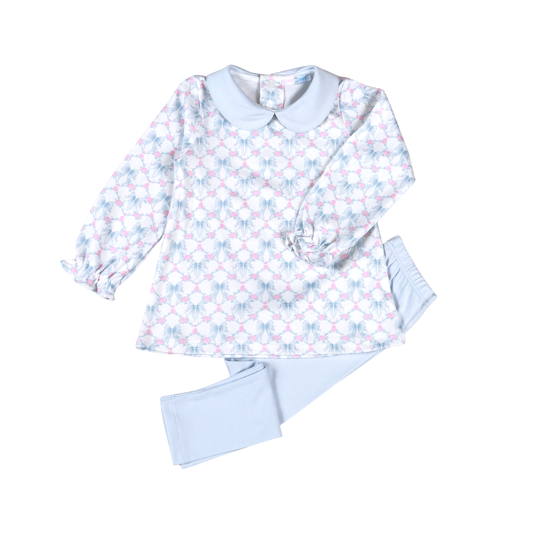 Blue Coquettes Pima Scallop Collar Top Set