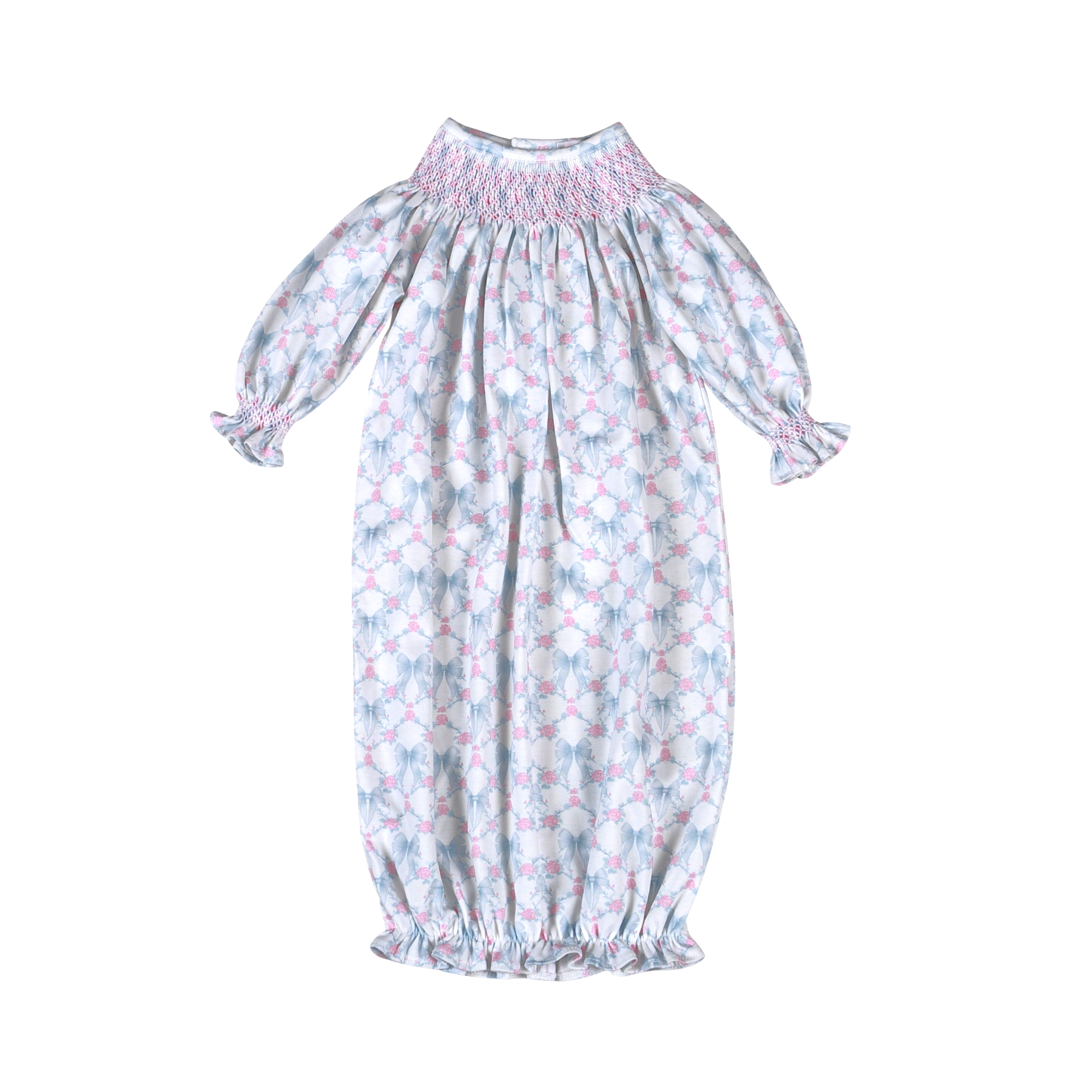 Blue Coquettes Hand Smocked Bishop Gown