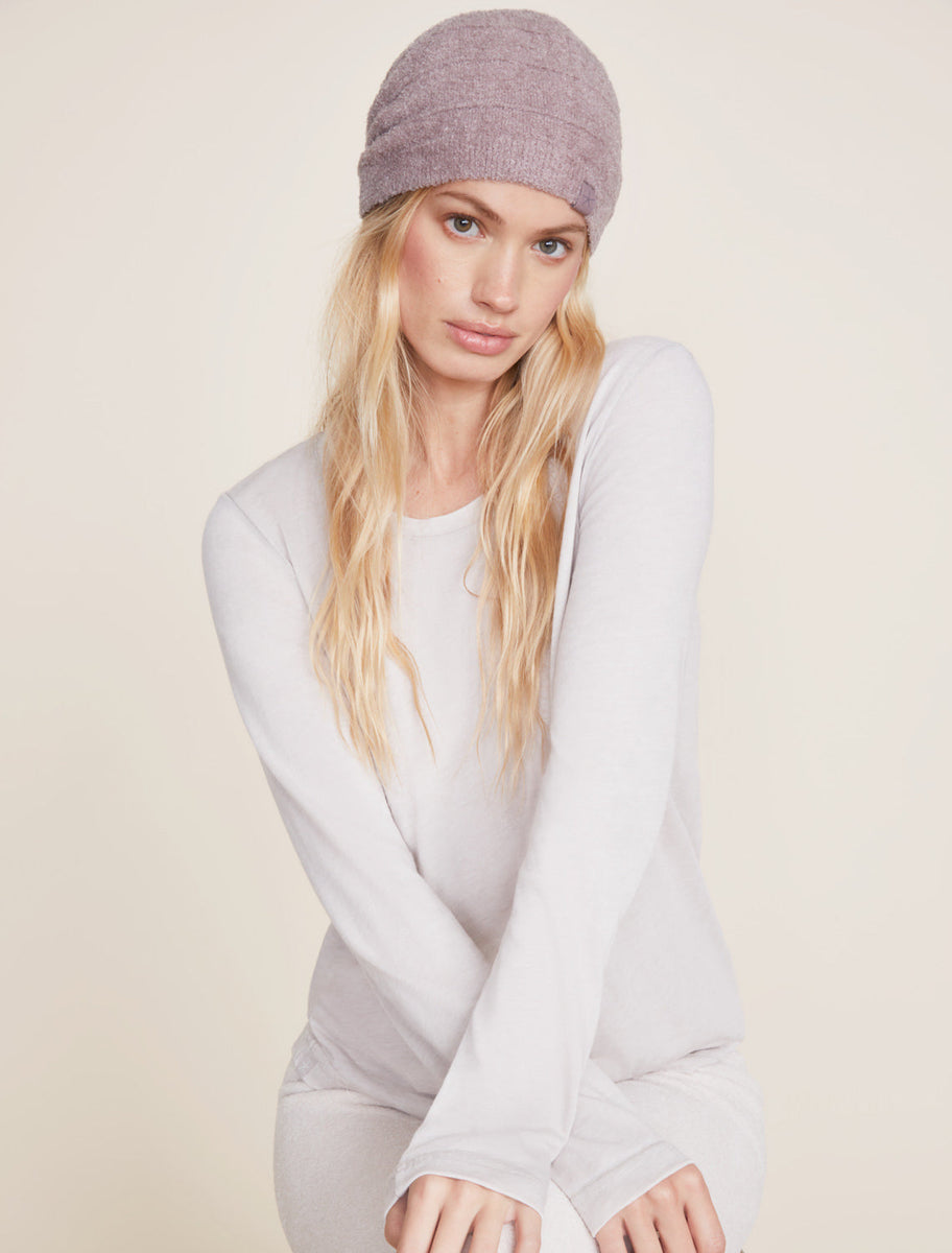 Barefoot Dreams | CozyChic Lite Pinched Stripe Beanie Deep Taupe display picture 1