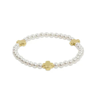 eNewton | Signature Cross Pearl Pattern 4mm Bead Bracelet - Gold