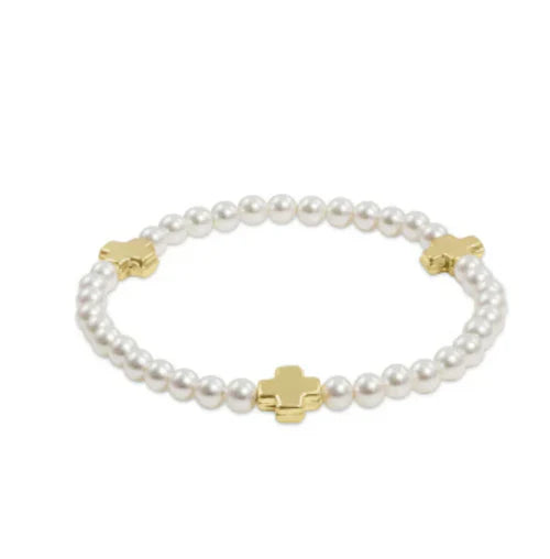 eNewton extends | Signature Cross Pearl Pattern 4mm Bead Bracelet - Gold