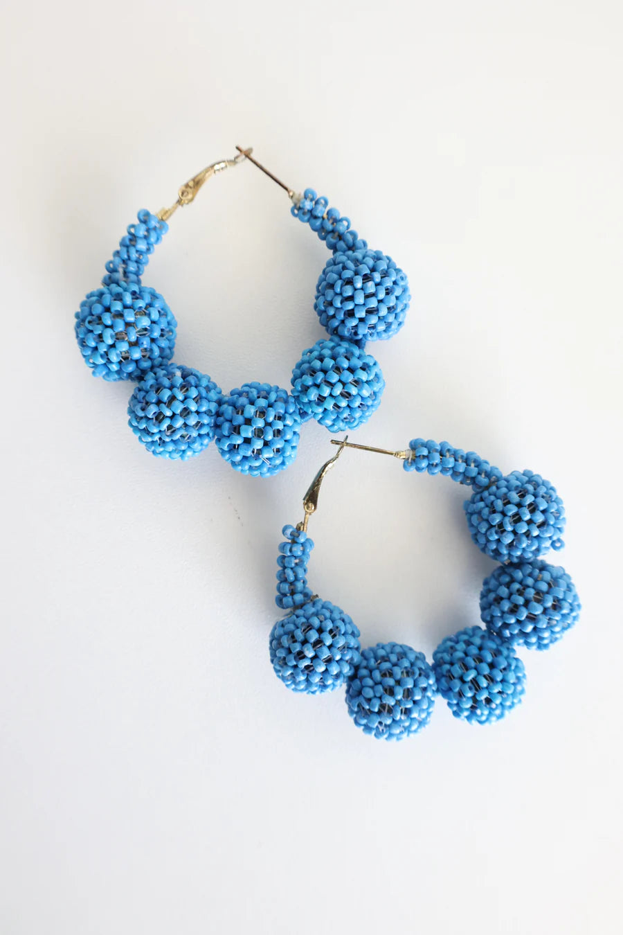 Beaded Ball Hoop Earring Blue