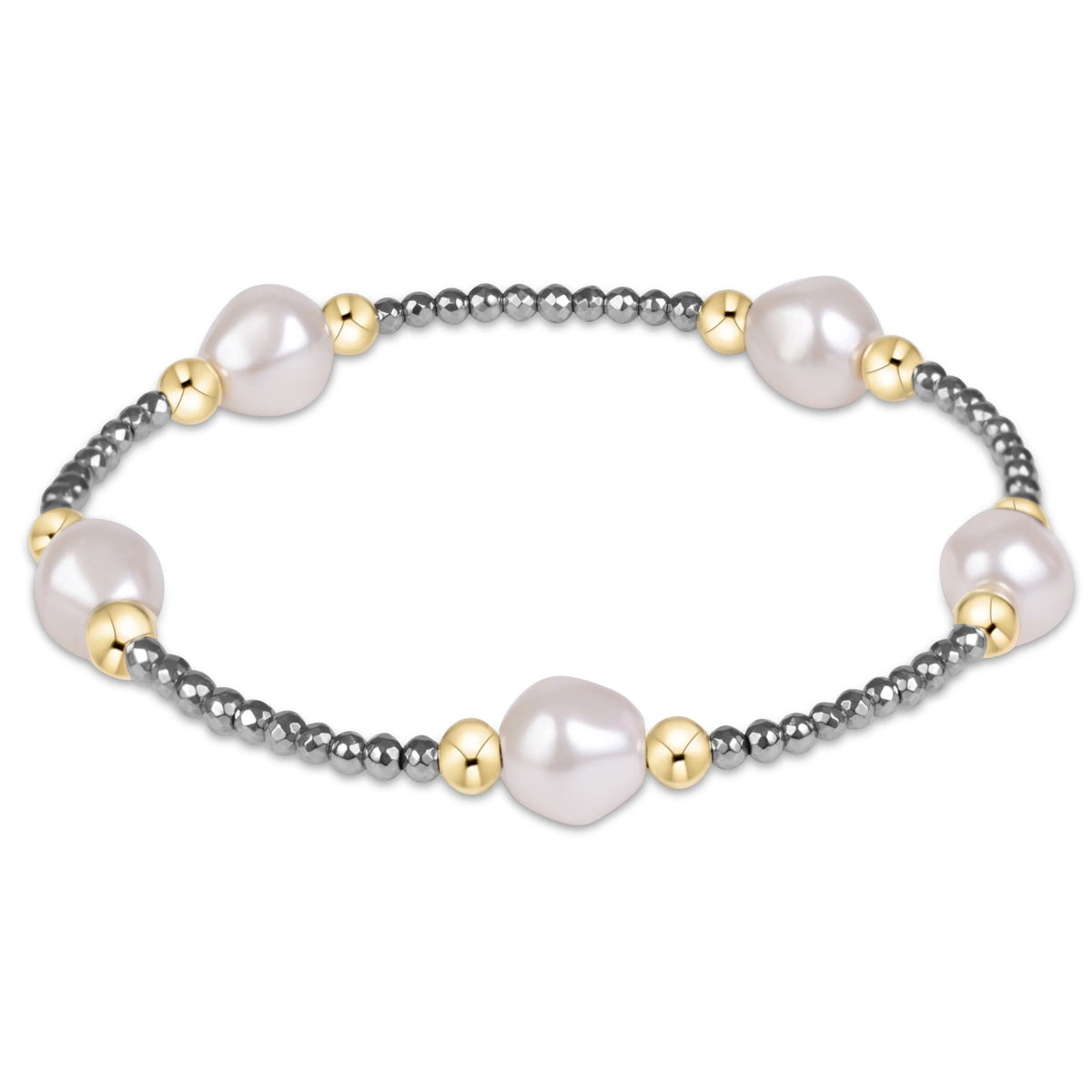 Extends Purpose Admire Pearl 8mm Silver Faceted Hematite Bracelet