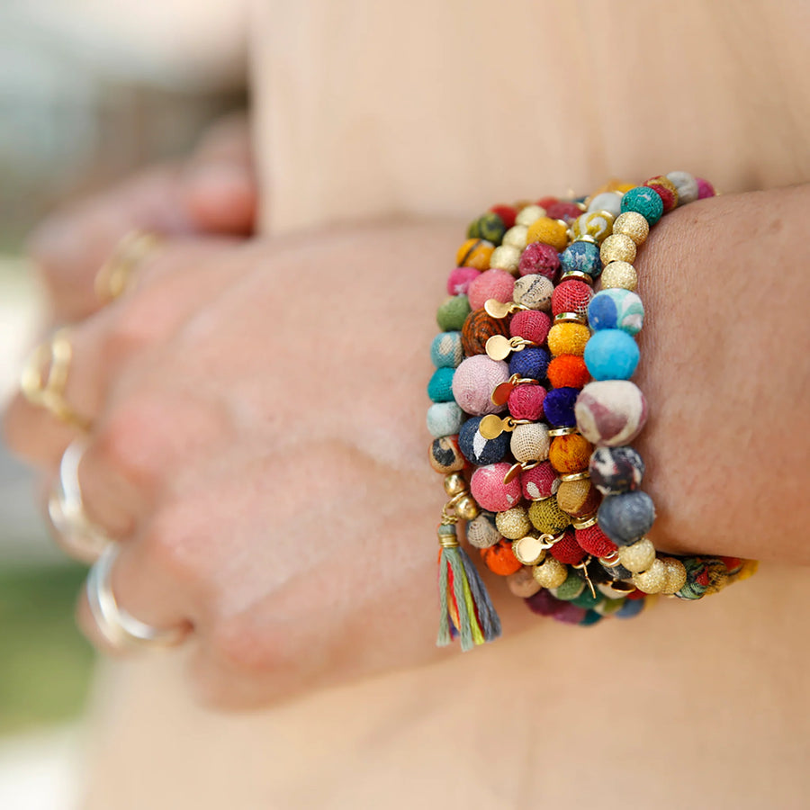 World Finds | Kantha Tasseled Bead Bracelet