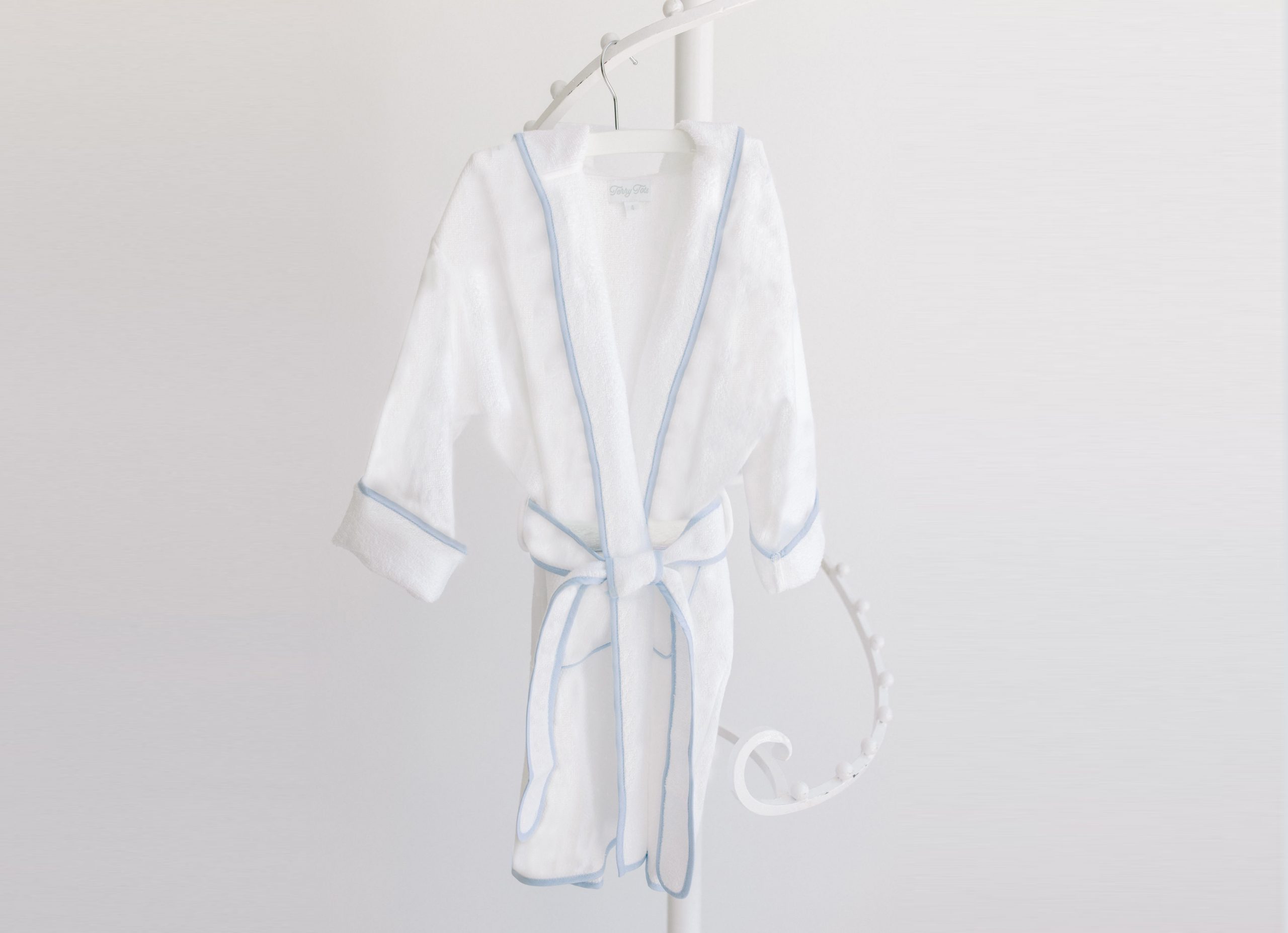 White Terry Robe with Hood and Blue Trim