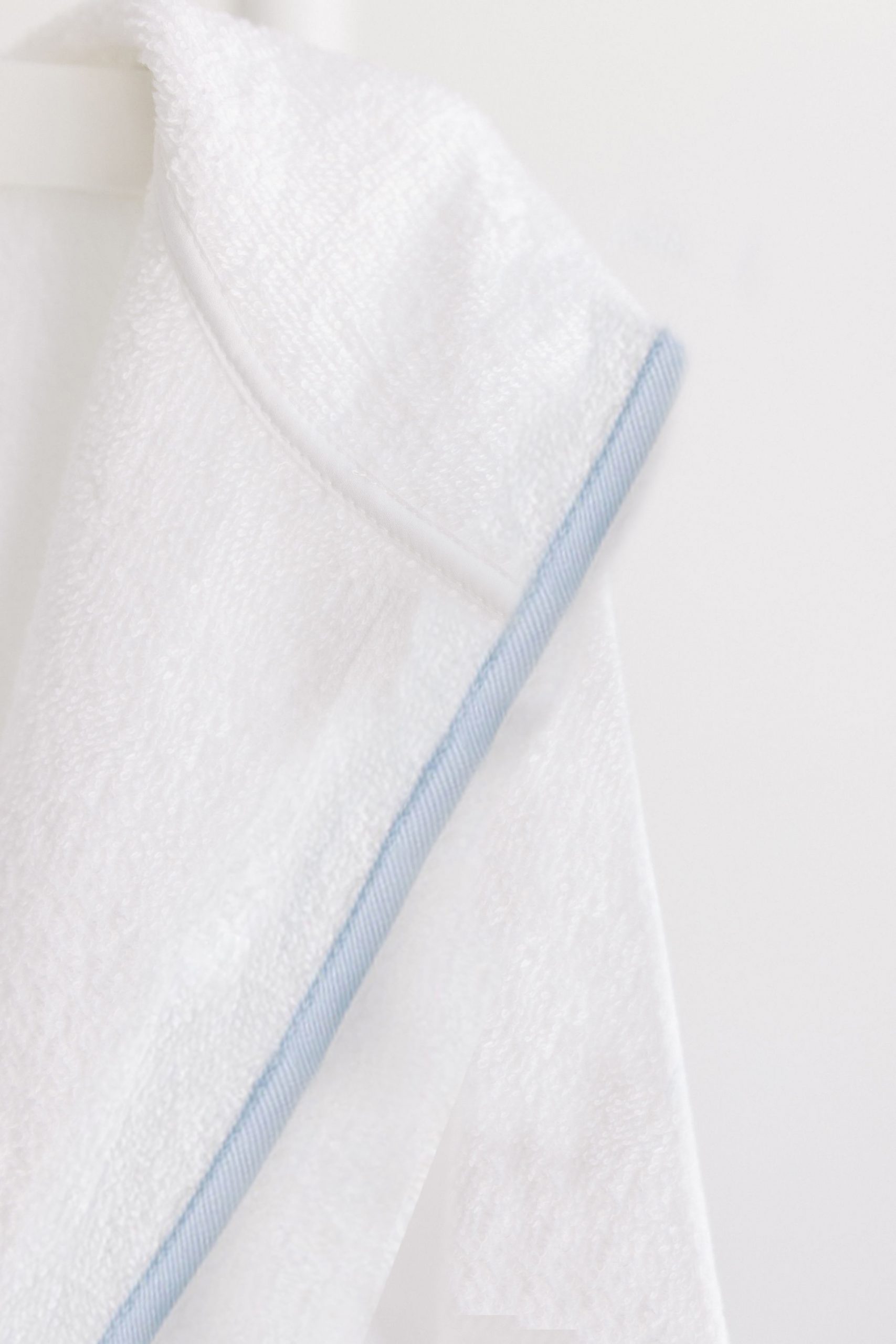 White Terry Robe with Hood and Blue Trim