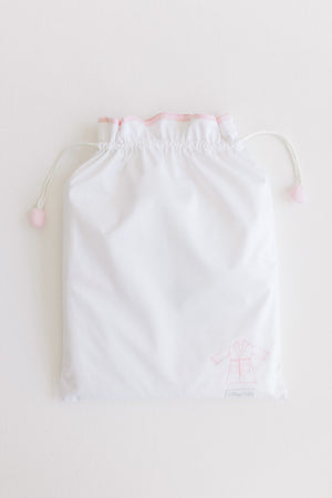 TerryTots | White Terry with Hood Bathrobe and Pink Stripe Trim