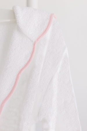 TerryTots | White Terry with Hood Bathrobe and Pink Stripe Trim