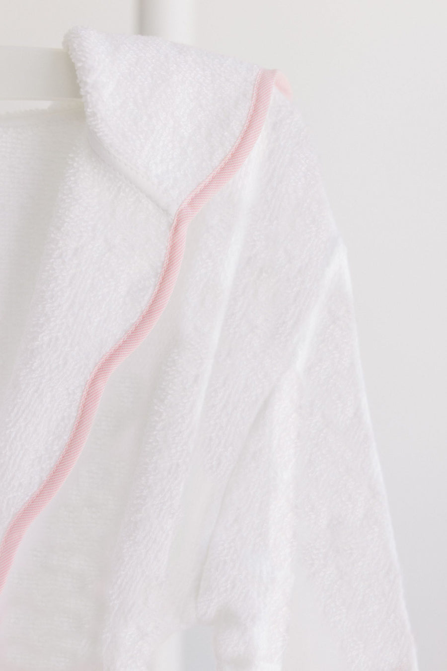 TerryTots | White Terry with Hood Bathrobe and Pink Stripe Trim