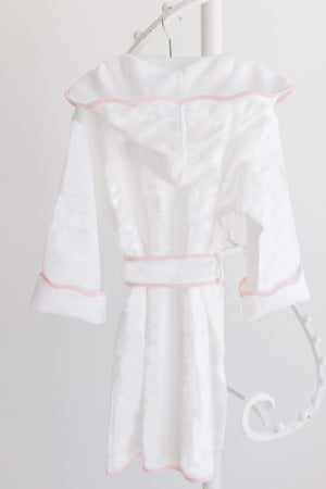 TerryTots | White Terry with Hood Bathrobe and Pink Stripe Trim