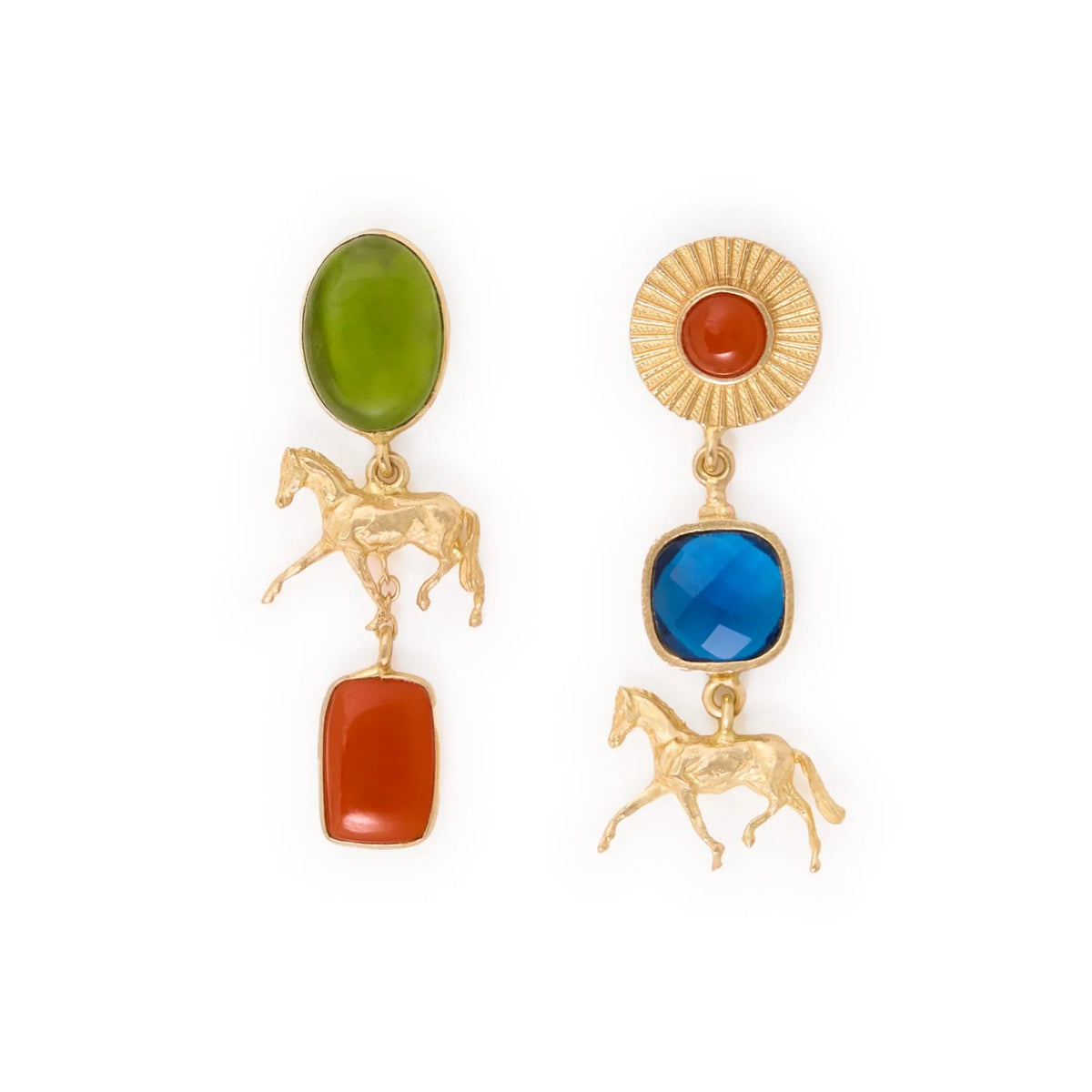 Calliope Horse Glass and Carnelian Stone Earrings