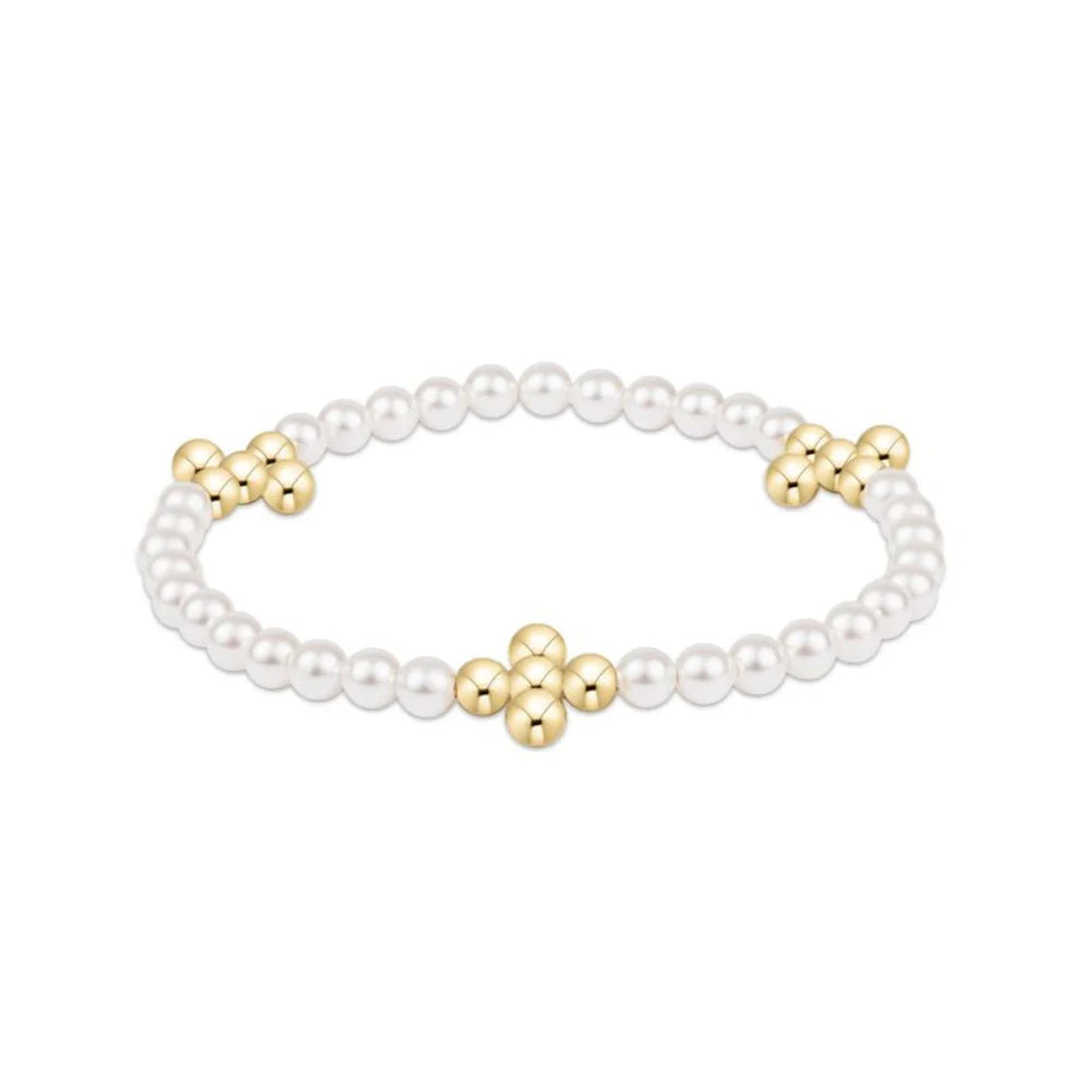 eNewton | 4mm Gold Signature Cross 4mm Pearl Bracelet