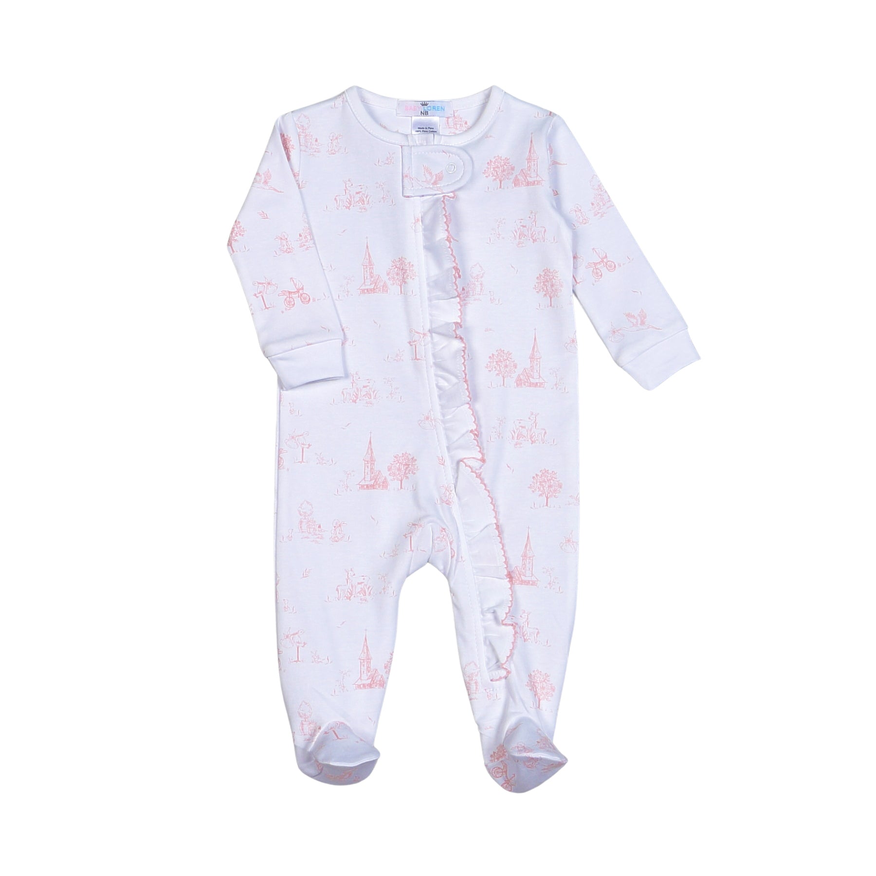 Pink Baby Toile Pima Zipper Footie