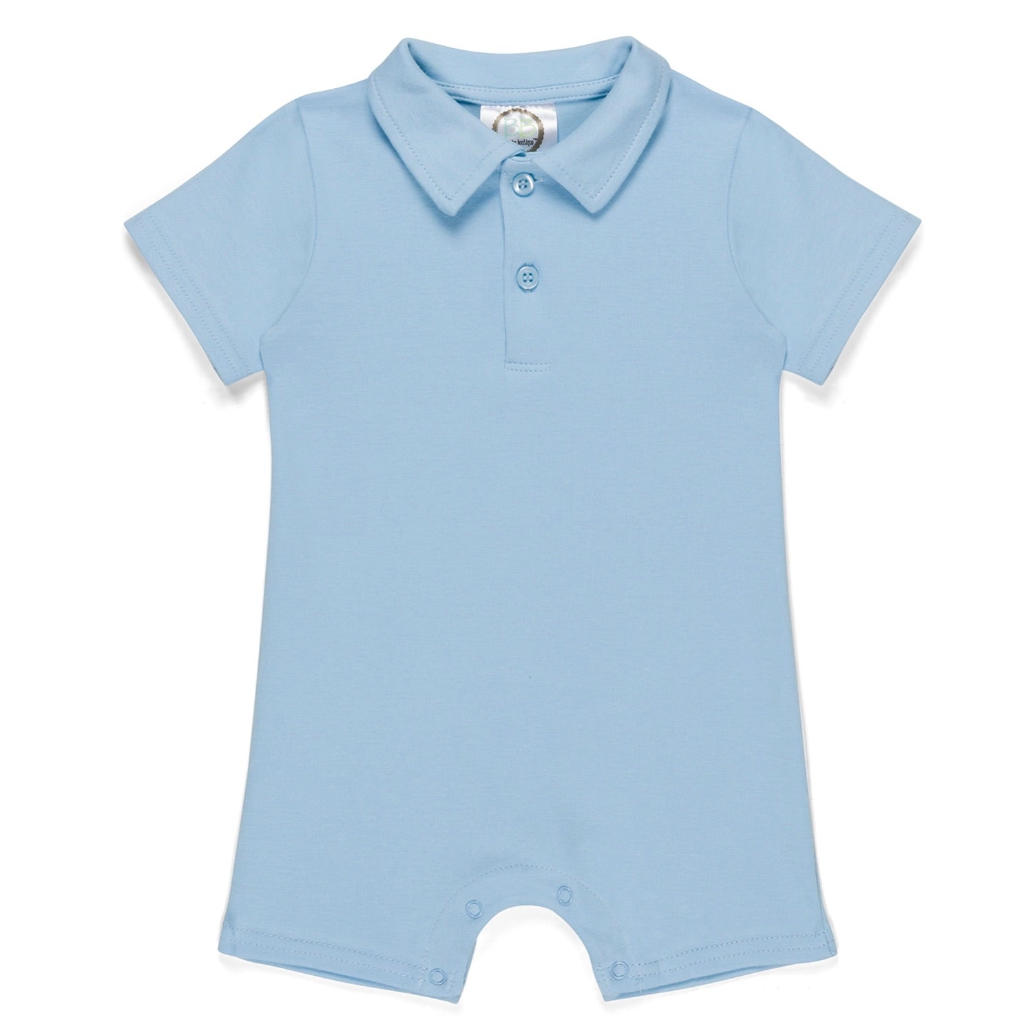 Boy's Ice Blue Short Sleeve Polo Collared Romper