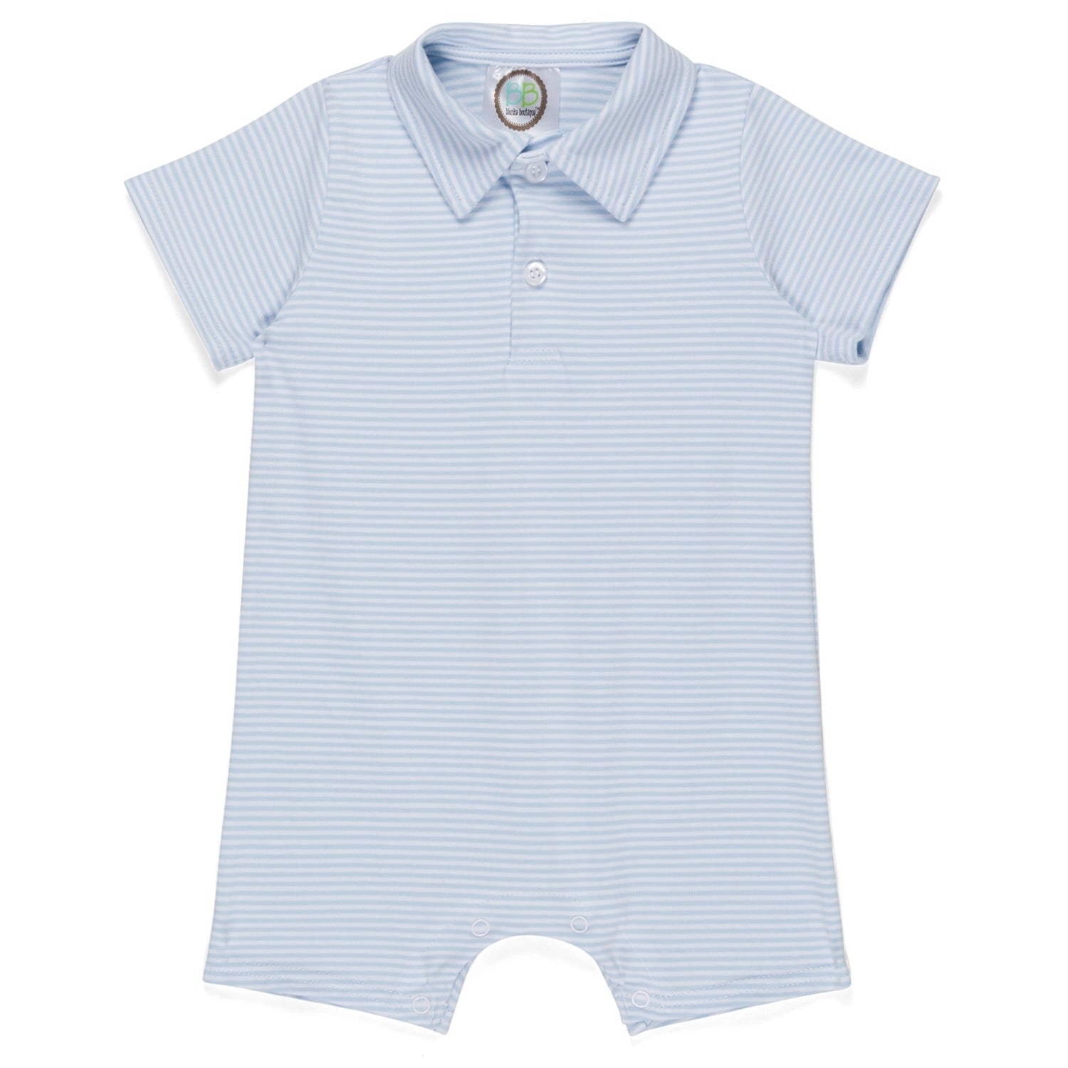 Boy's Light Blue Stripe Short Sleeve Polo Collared Romper