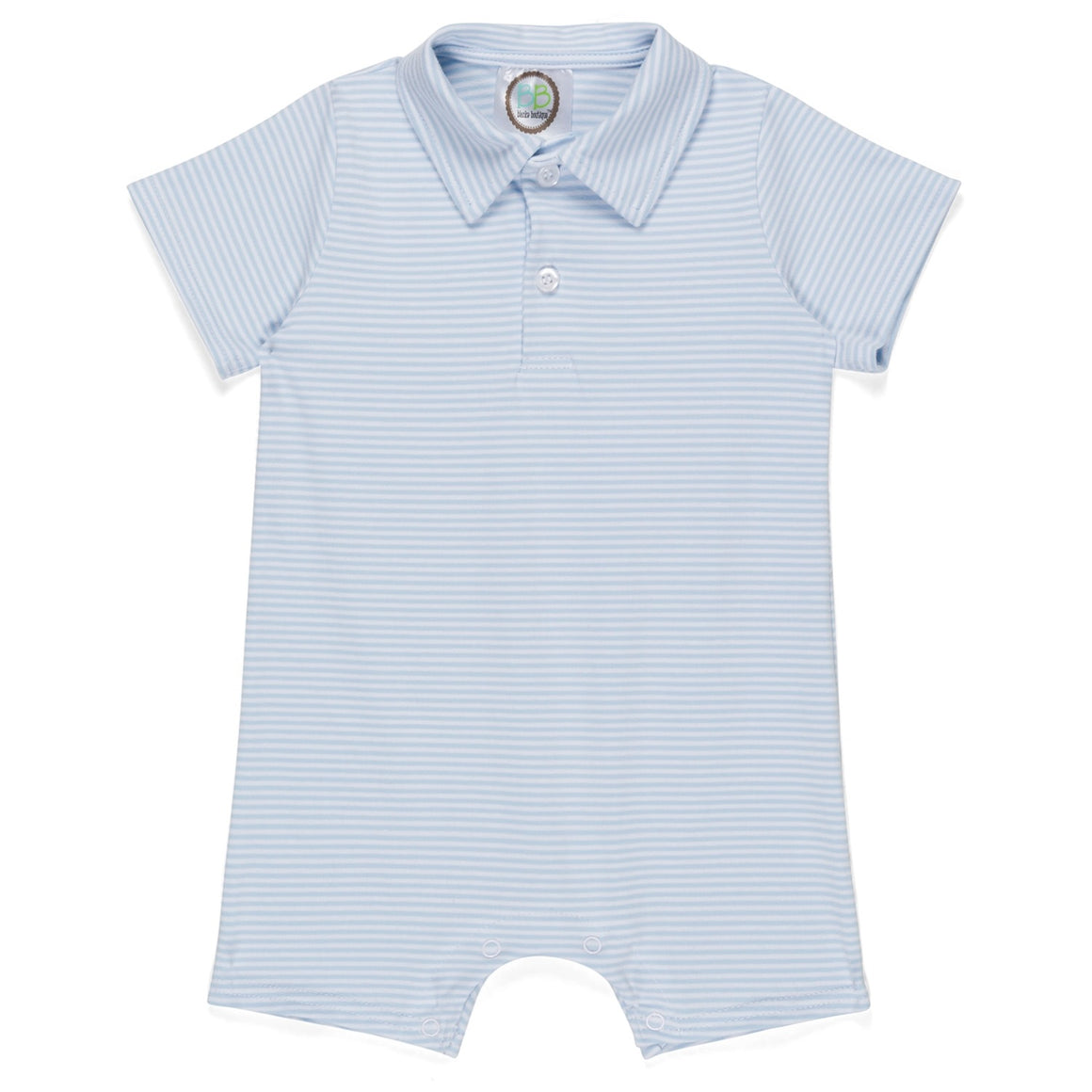 Boy's Light Blue Stripe Short Sleeve Polo Collared Romper