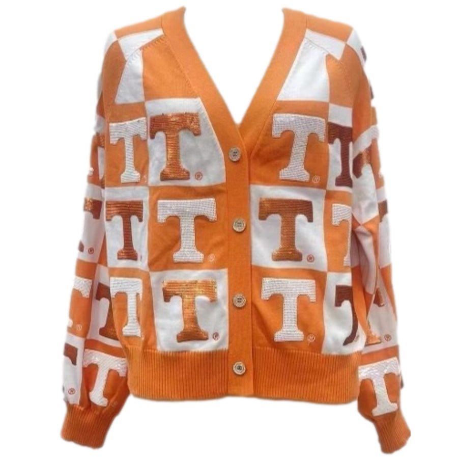 Queen of Sparkles | Tennessee Orange & White Checkered Cardigan