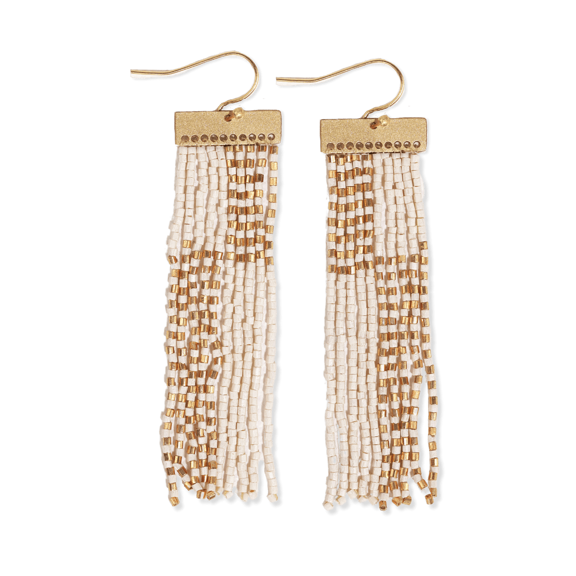 Lana Rectangle Hanger Colorblock + Beaded Fringe Earrings - Ivory/Gold